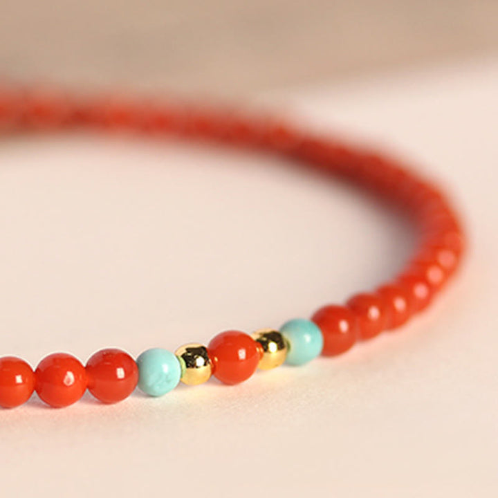Pulsera con cuentas ultrafinas de ágata roja del sur natural de 3 mm de Buddha Stones - image 3