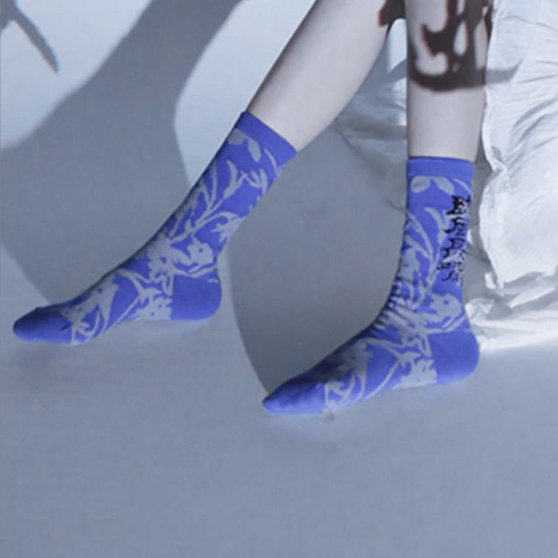 Calcetines de algodón para mujer con diseño floral y caligrafía china de Buddha Stones - image 26