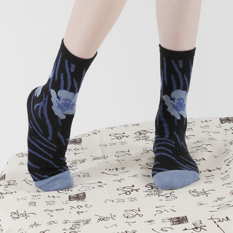 Calcetines de algodón para mujer con diseño floral y caligrafía china de Buddha Stones - image 19