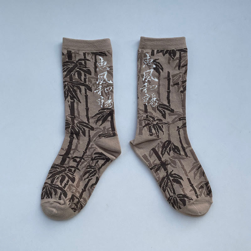 Calcetines de algodón para mujer con diseño floral y caligrafía china de Buddha Stones - Vara de oro pálida - Talla única (US. 5,5-8,5, EU 36-40, UK/AU 3,5-6,5, AISA 23-25 ​​cm) - image 8