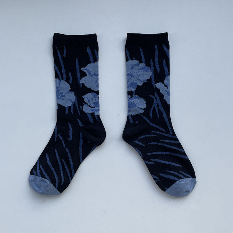 Calcetines de algodón para mujer con diseño floral y caligrafía china de Buddha Stones - Negro - Talla única (US. 5,5-8,5, EU 36-40, UK/AU 3,5-6,5, AISA 23-25 ​​cm) - image 17