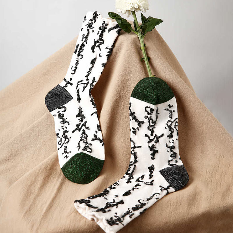 Calcetines de algodón para mujer con diseño de caligrafía china y Buddha Stones a juego. - image 2