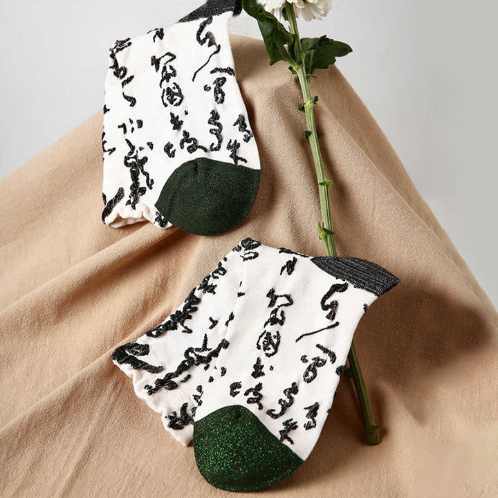 Calcetines de algodón para mujer con diseño de caligrafía china y Buddha Stones a juego. - image 1