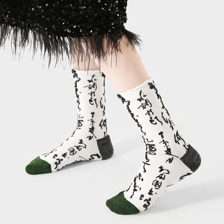 Calcetines de algodón para mujer con diseño de caligrafía china y Buddha Stones a juego. - image 3