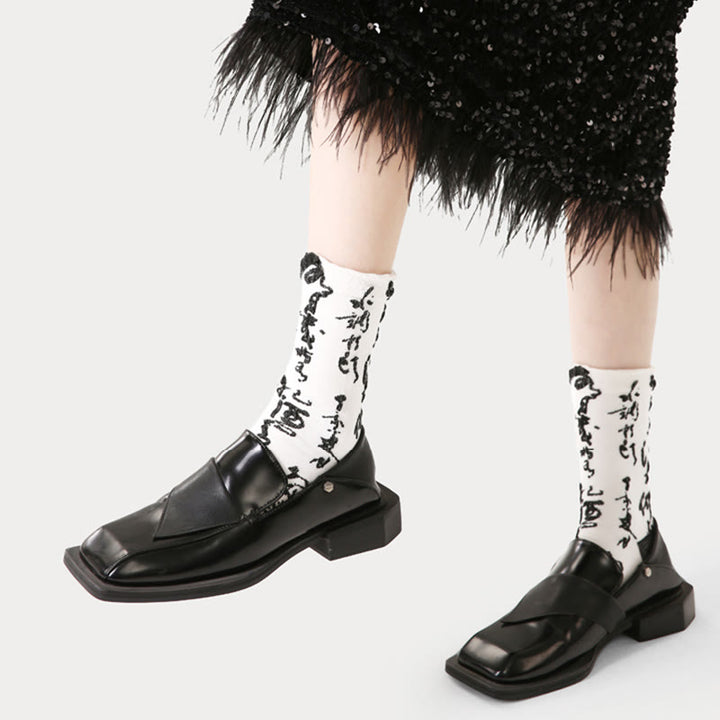 Calcetines de algodón para mujer con diseño de caligrafía china y Buddha Stones a juego. - image 6