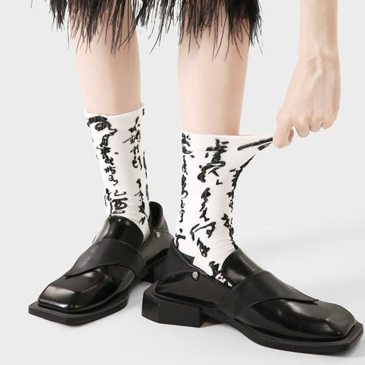 Calcetines de algodón para mujer con diseño de caligrafía china y Buddha Stones a juego. - image 7