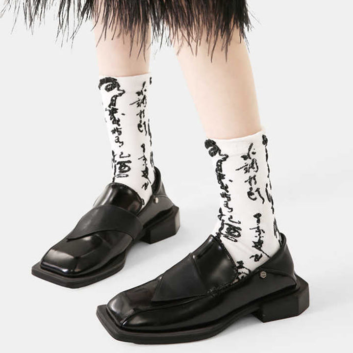 Calcetines de algodón para mujer con diseño de caligrafía china y Buddha Stones a juego. - image 5