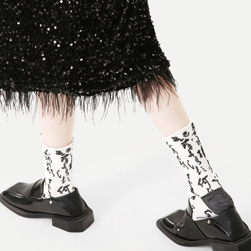 Calcetines de algodón para mujer con diseño de caligrafía china y Buddha Stones a juego. - image 8