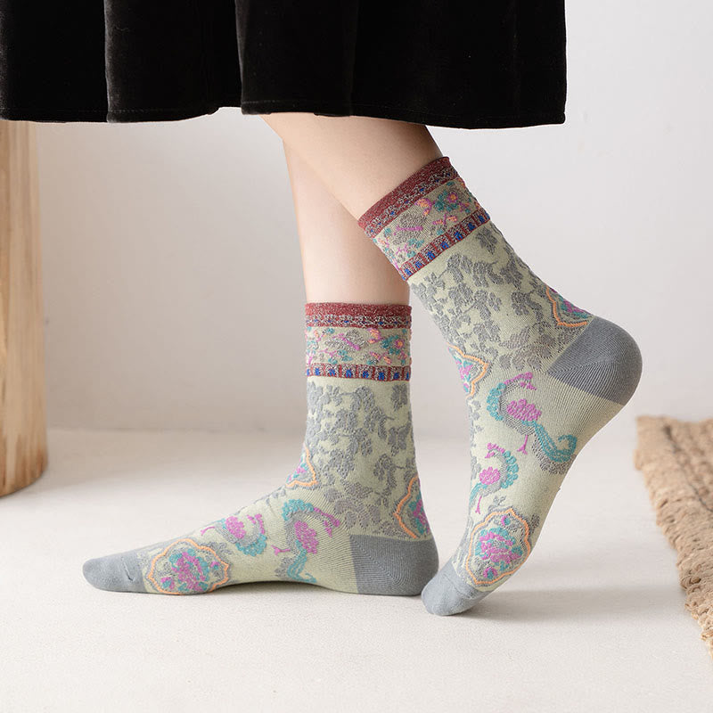 Calcetines de algodón para mujer con estampado floral retro en relieve de Buddha Stones - image 0