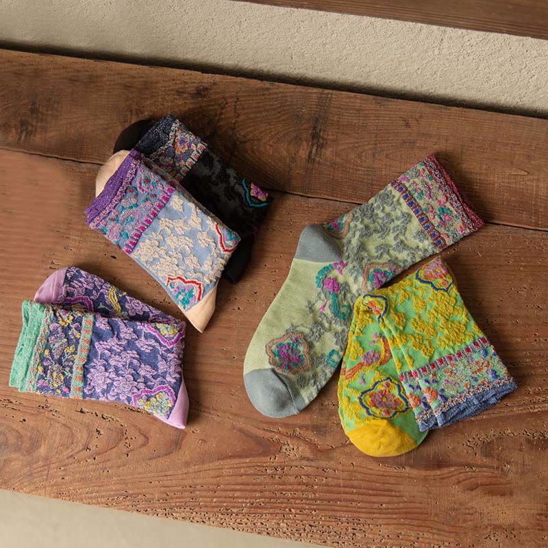 Calcetines de algodón para mujer con estampado floral retro en relieve de Buddha Stones - image 25