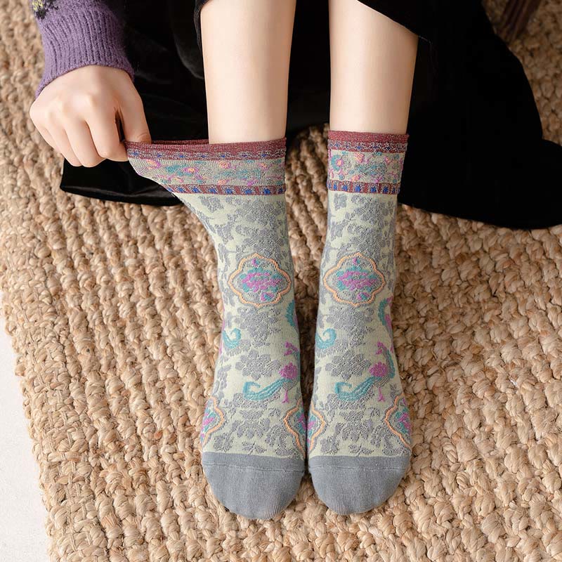 Calcetines de algodón para mujer con estampado floral retro en relieve de Buddha Stones - image 3