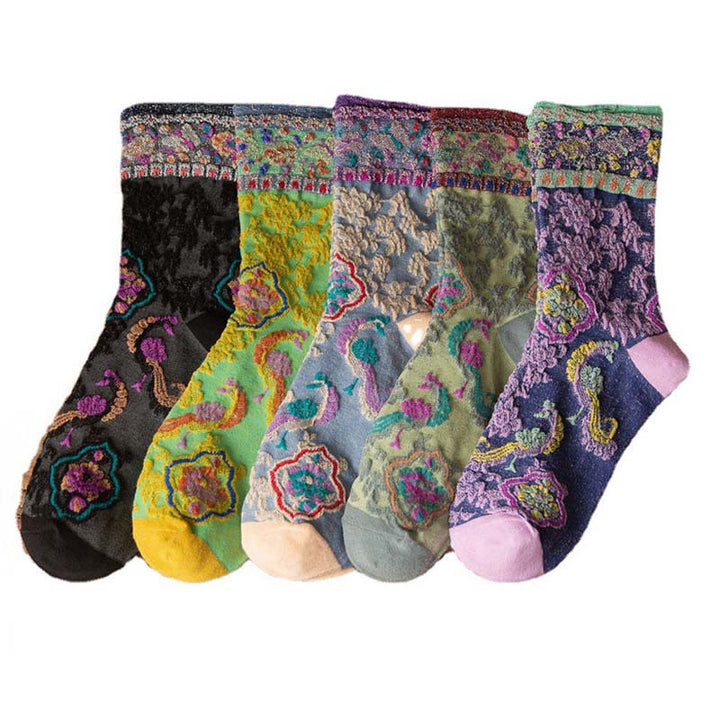 Calcetines de algodón para mujer con estampado floral retro en relieve de Buddha Stones - image 30