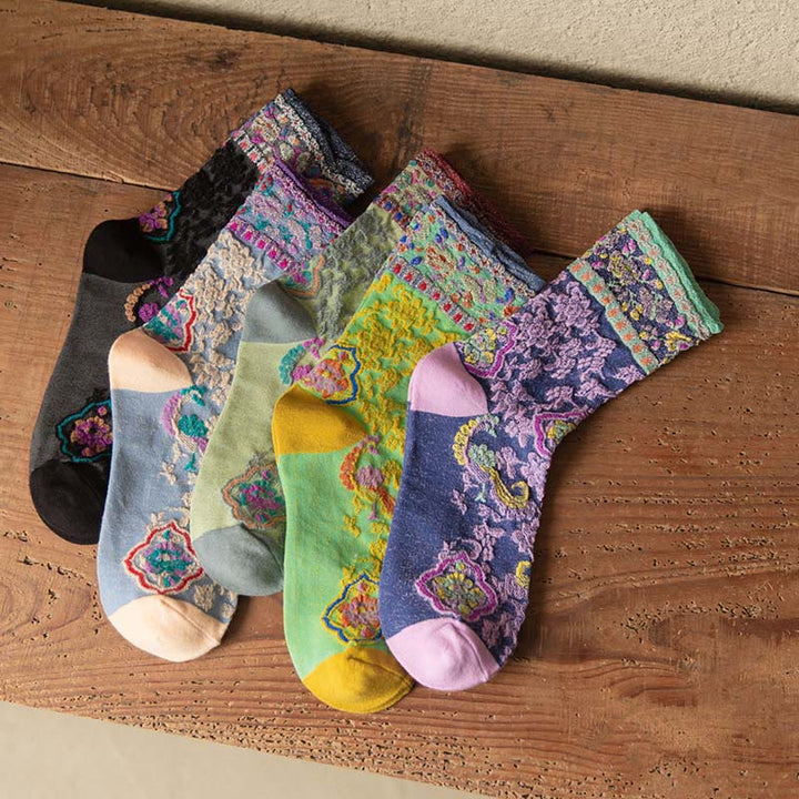 Calcetines de algodón para mujer con estampado floral retro en relieve de Buddha Stones - image 22