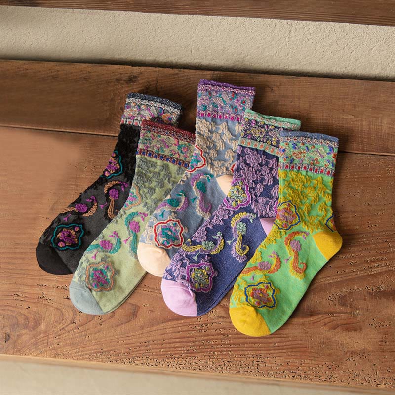 Calcetines de algodón para mujer con estampado floral retro en relieve de Buddha Stones - image 23