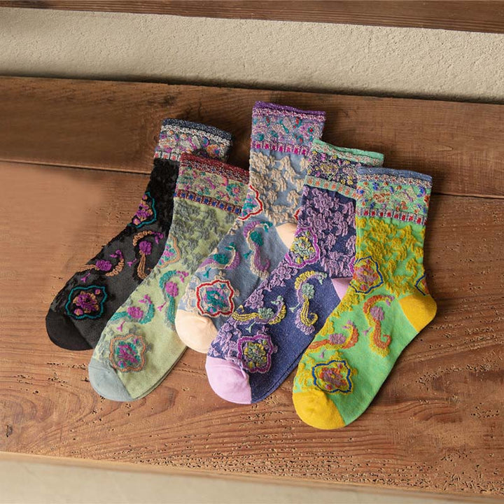 Calcetines de algodón para mujer con estampado floral retro en relieve de Buddha Stones - image 23