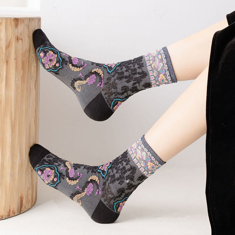 Calcetines de algodón para mujer con estampado floral retro en relieve de Buddha Stones - image 8
