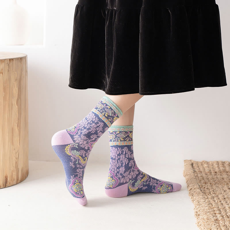 Calcetines de algodón para mujer con estampado floral retro en relieve de Buddha Stones - image 12