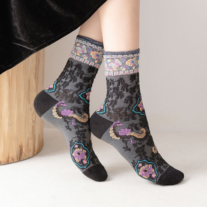 Calcetines de algodón para mujer con estampado floral retro en relieve de Buddha Stones - image 6