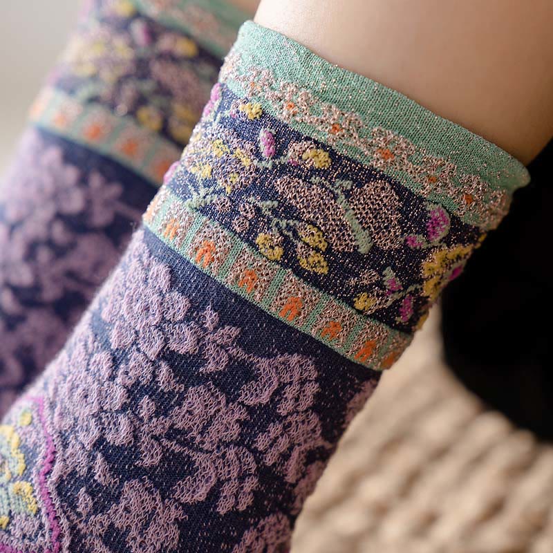 Calcetines de algodón para mujer con estampado floral retro en relieve de Buddha Stones - image 11