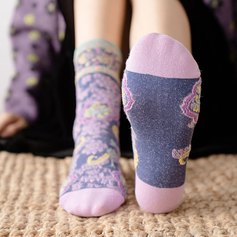 Calcetines de algodón para mujer con estampado floral retro en relieve de Buddha Stones - image 15