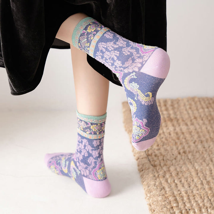 Calcetines de algodón para mujer con estampado floral retro en relieve de Buddha Stones - image 13