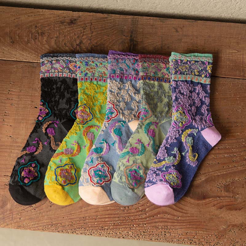 Calcetines de algodón para mujer con estampado floral retro en relieve de Buddha Stones - image 21