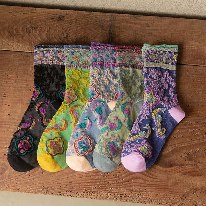 Calcetines de algodón para mujer con estampado floral retro en relieve de Buddha Stones - image 21