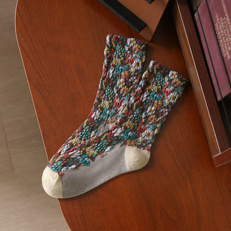 Calcetines de algodón para mujer con textura étnica y estampado floral de Buddha Stones - LimónChiffon - Talla única (US4. 4-9, UE 34-39, UK/ AU 2,5-6, Asia 22-24,5 cm) - image 1