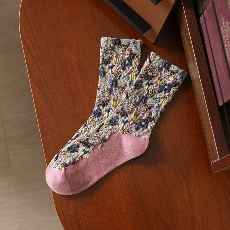 Calcetines de algodón para mujer con textura étnica y estampado floral de Buddha Stones - Rosa claro - Talla única (US4. 4-9, UE 34-39, UK/ AU 2,5-6, Asia 22-24,5 cm) - image 12