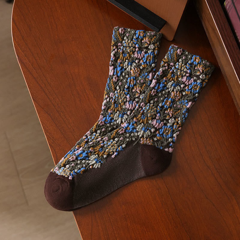 Calcetines de algodón para mujer con textura étnica y estampado floral de Buddha Stones - SaddleBrown - Talla única (US4. 4-9, UE 34-39, UK/ AU 2,5-6, Asia 22-24,5 cm) - image 3
