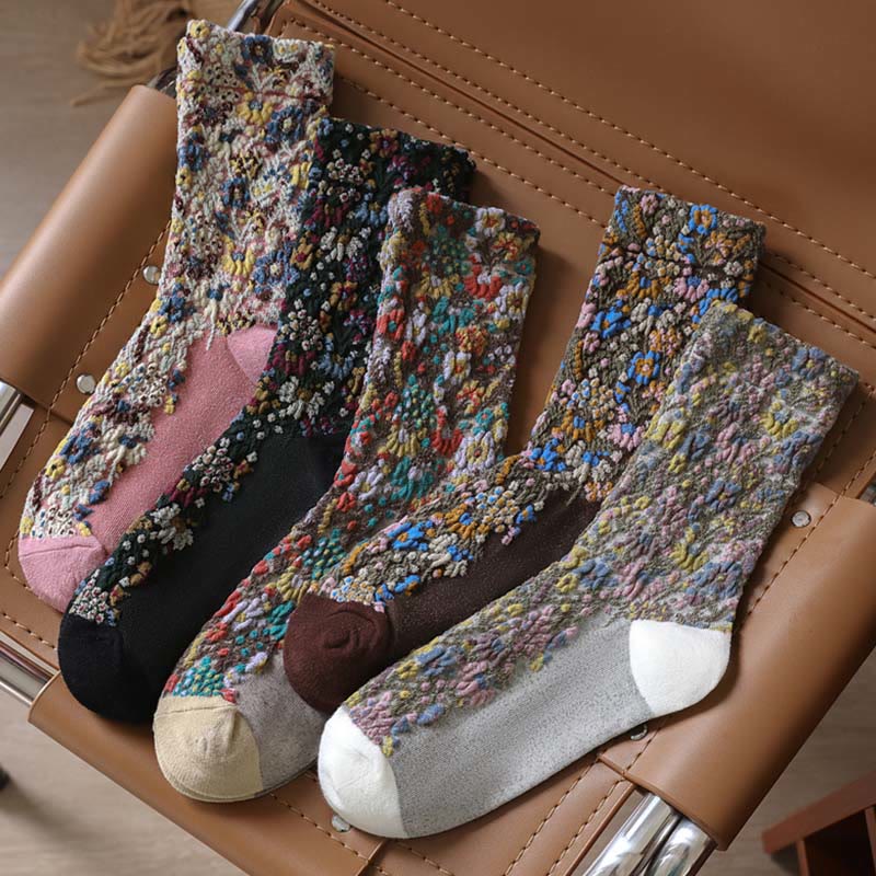 Calcetines de algodón para mujer con textura étnica y estampado floral de Buddha Stones - image 17