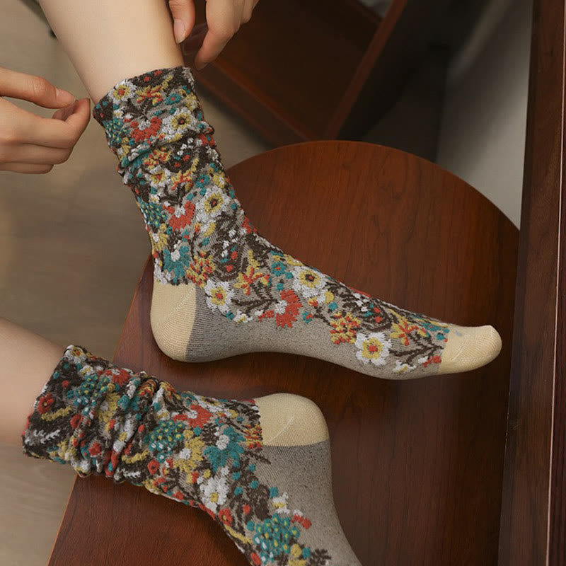 Calcetines de algodón para mujer con textura étnica y estampado floral de Buddha Stones - image 0