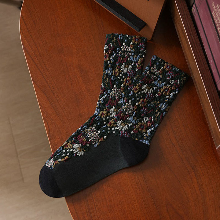 Calcetines de algodón para mujer con textura étnica y estampado floral de Buddha Stones - Negro - Talla única (US4. 4-9, UE 34-39, UK/ 2,5-6, Asia 22-24,5 cm) - image 5