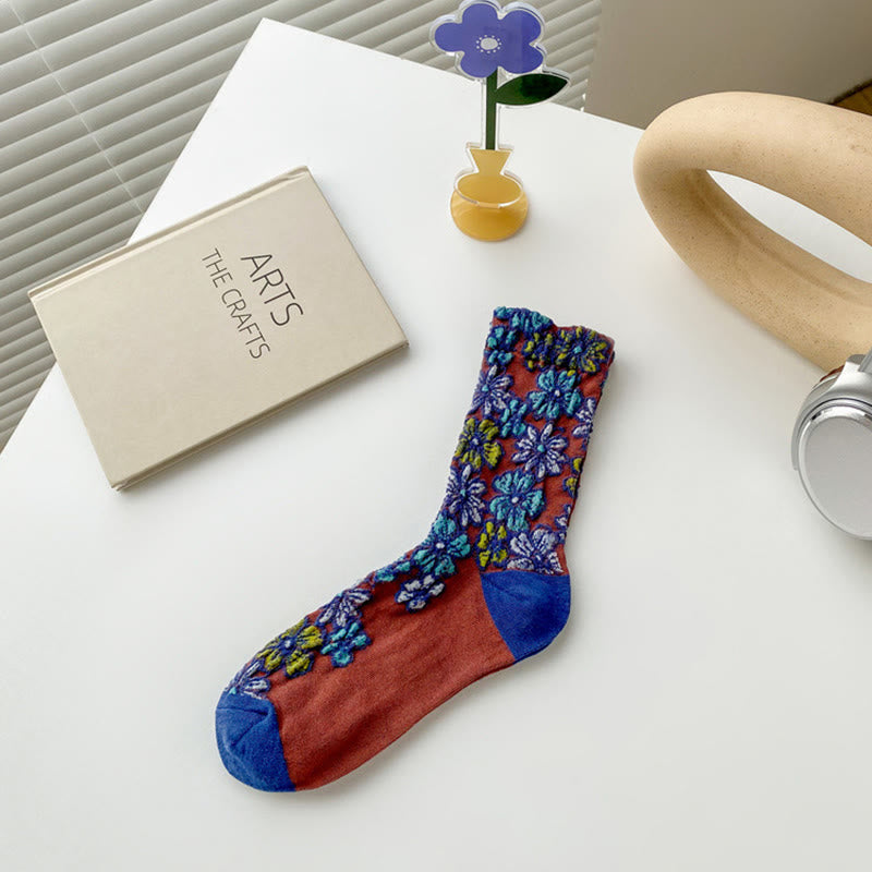 Calcetines de algodón para mujer con diseño floral texturizado étnico y colores contrastantes de Buddha Stones - Ladrillo refractario - Talla única (US4. 4-9, UE 34-39, UK/ AU 2,5-6, Asia 22-24,5 cm) - image 15