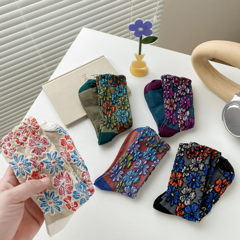 Calcetines de algodón para mujer con diseño floral texturizado étnico y colores contrastantes de Buddha Stones - image 18