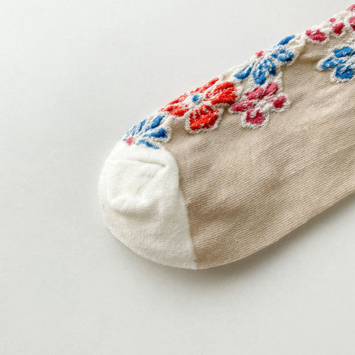 Calcetines de algodón para mujer con diseño floral texturizado étnico y colores contrastantes de Buddha Stones - image 5