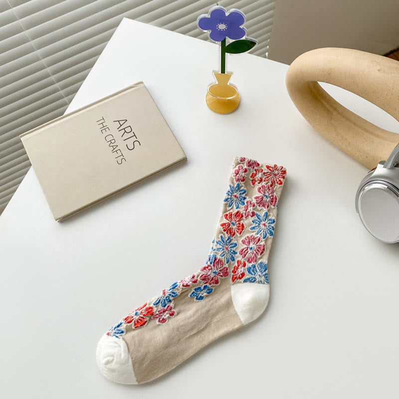 Calcetines de algodón para mujer con diseño floral texturizado étnico y colores contrastantes de Buddha Stones - Broncearse - Talla única (US4. 4-9, UE 34-39, UK/ AU 2,5-6, Asia 22-24,5 cm) - image 4
