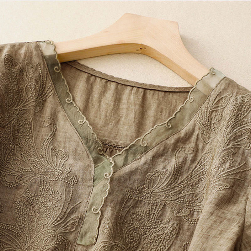 Camisa de media manga con cuello en V y mariposa de Buddha Stones para mujer - image 14