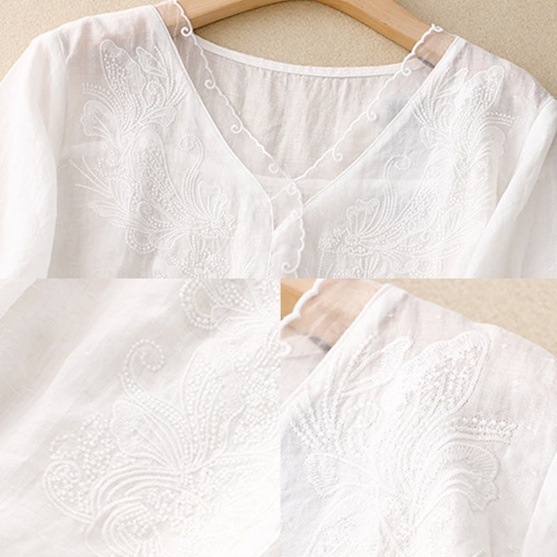 Camisa de media manga con cuello en V y mariposa de Buddha Stones para mujer - image 7