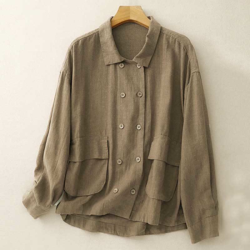 Chaqueta de algodón de manga larga para mujer con diseño de Buddha Stones y bolsillos, cruzada y con estampado de piedras de Buda. - image 1