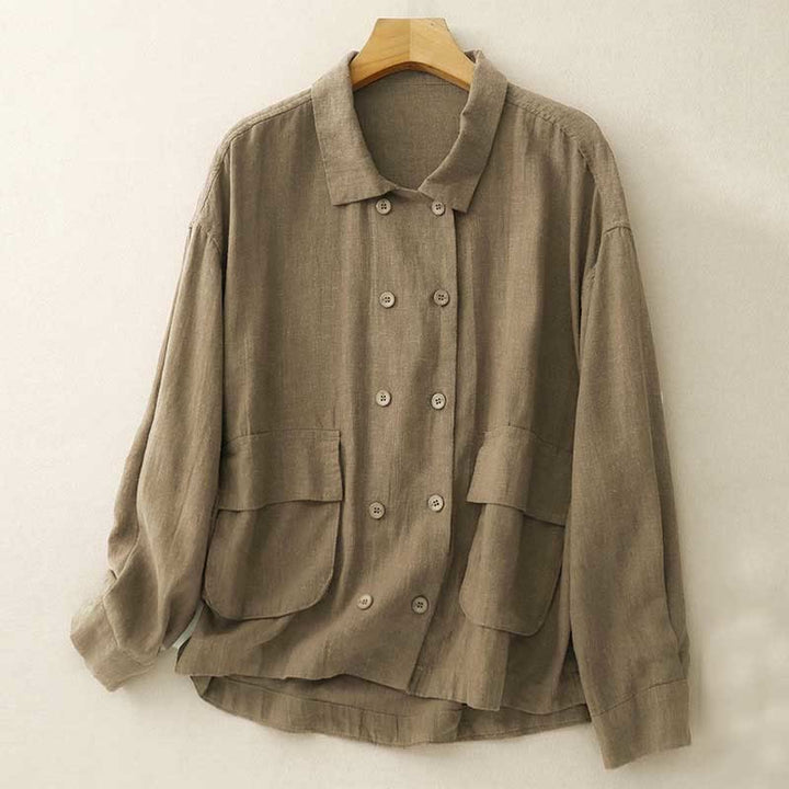 Chaqueta de algodón de manga larga para mujer con diseño de Buddha Stones y bolsillos, cruzada y con estampado de piedras de Buda. - image 1