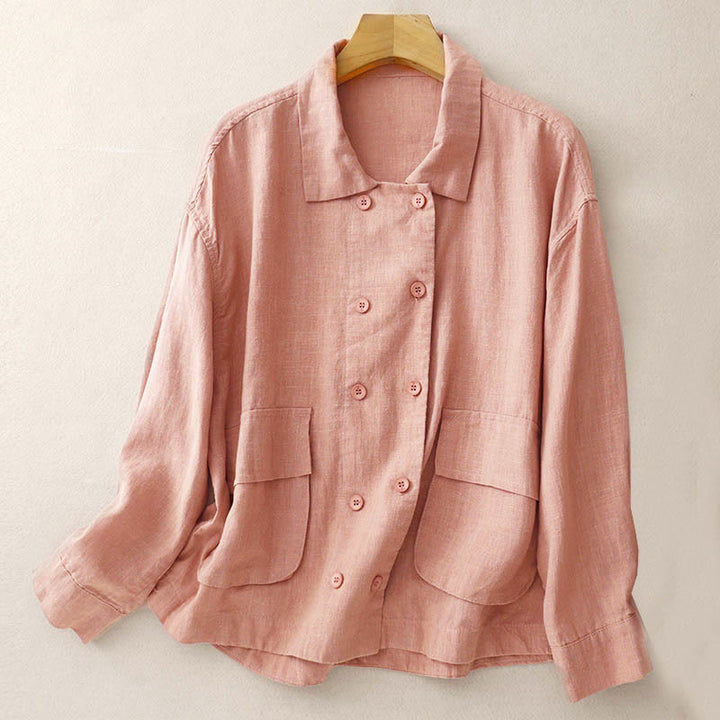 Chaqueta de algodón de manga larga para mujer con diseño de Buddha Stones y bolsillos, cruzada y con estampado de piedras de Buda. - Salmón oscuro - US14，UK/AU18，EU46 (2XL) - image 17