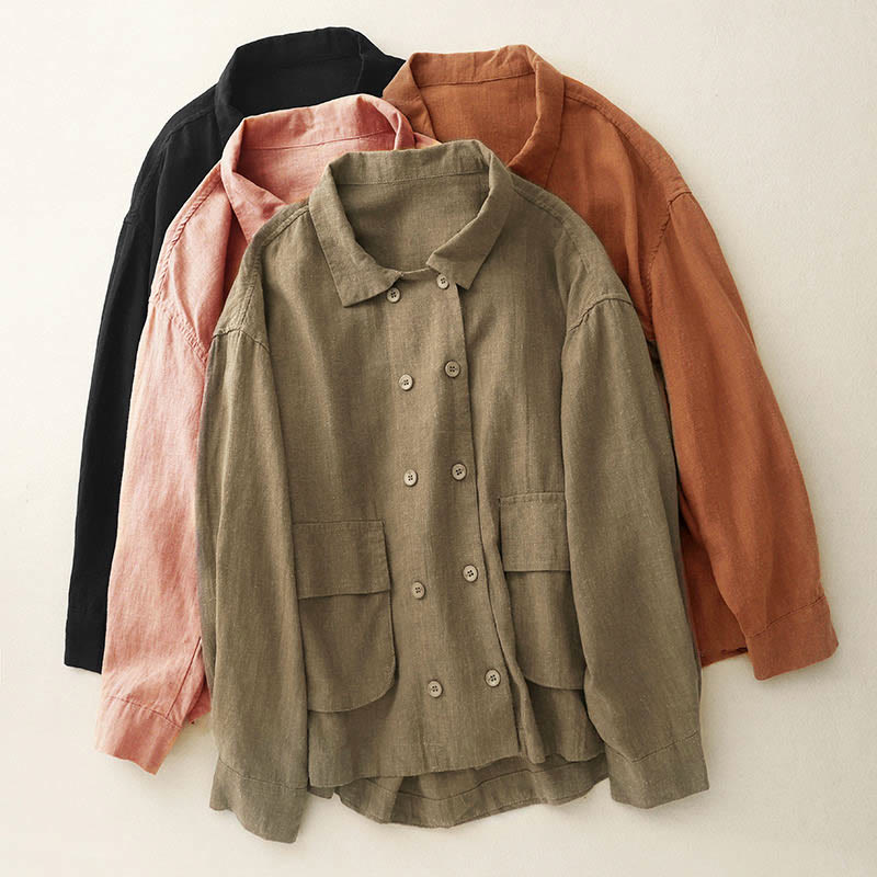 Chaqueta de algodón de manga larga para mujer con diseño de Buddha Stones y bolsillos, cruzada y con estampado de piedras de Buda. - image 0