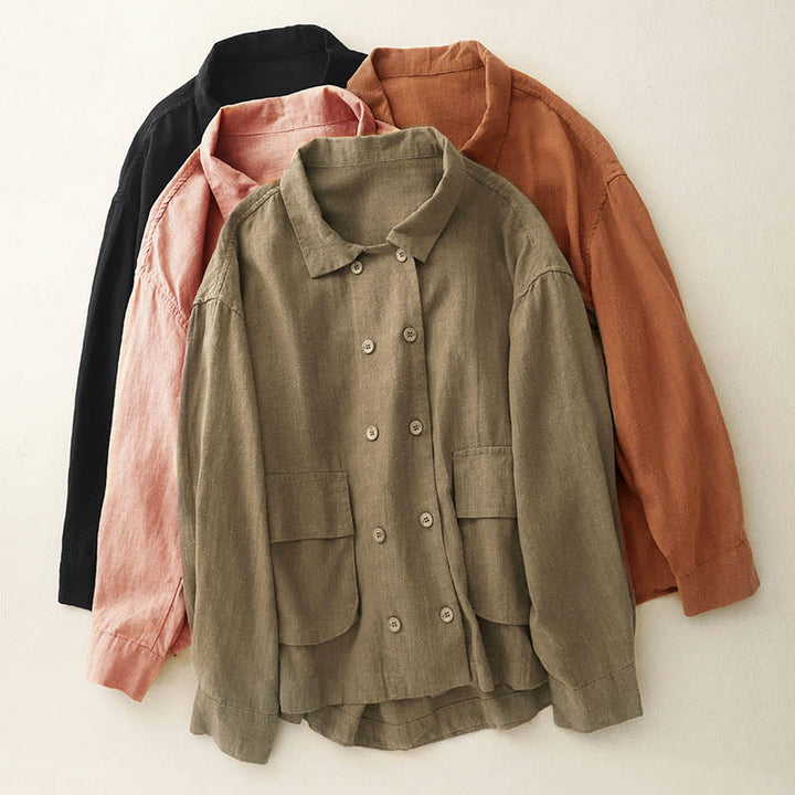 Chaqueta de algodón de manga larga para mujer con diseño de Buddha Stones y bolsillos, cruzada y con estampado de piedras de Buda. - image 0