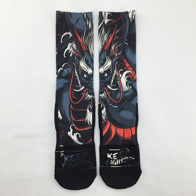Calcetines deportivos informales con diseño de dragón y microtallas de Buddha Stones para hombre - image 0