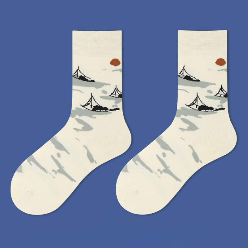 Calcetines informales con diseño de Buddha Stones, velero, ciudad antigua, loto, orquídea, campo, para mujer - Velero - SM (US. 5,5-10, EU 36-41, UK/AU 3,5-7,5, AISA 22,5-25,5 cm) - image 1
