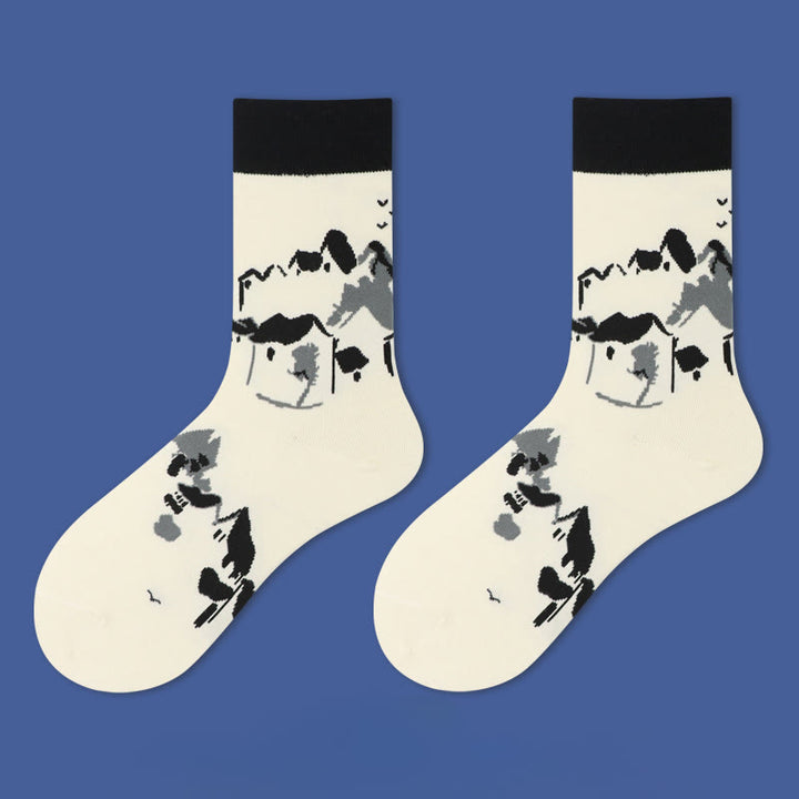Calcetines informales con diseño de Buddha Stones, velero, ciudad antigua, loto, orquídea, campo, para mujer - Campo - SM (US. 5,5-10, EU 36-41, UK/AU 3,5-7,5, AISA 22,5-25,5 cm) - image 6