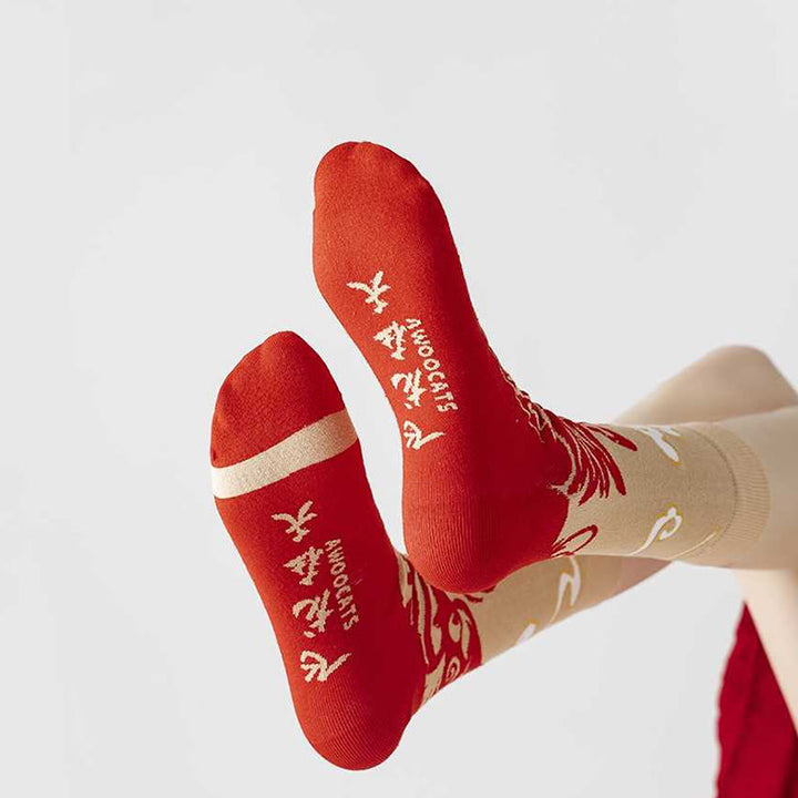 Calcetines unisex de algodón con diseño de dragón rojo y Buddha Stones para hombre y mujer - image 4