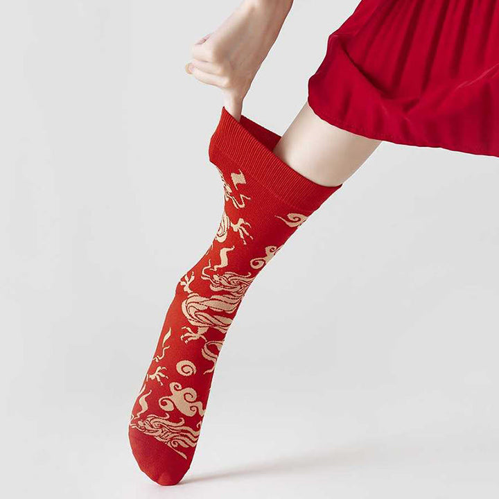 Calcetines unisex de algodón con diseño de dragón rojo y Buddha Stones para hombre y mujer - image 10