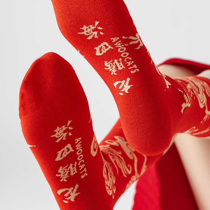 Calcetines unisex de algodón con diseño de dragón rojo y Buddha Stones para hombre y mujer - image 11